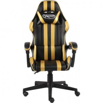 Silla Gaming de Cuero Sintético Negro y Dorado para Oficina y Videojuegos