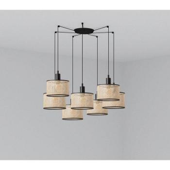 Lámpara colgante Mambo Steel de 7 bombillas, color negro y ratán, diámetro de 210 cm, altura regulable hasta 500 cm