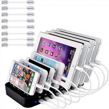 Evfun Estación de Carga USB, Base de Carga 8 Puertos Cargador Smartphone Tablets