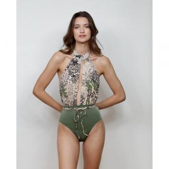 Bañador de mujer halter estampado combinado