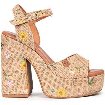 Sandalias de Cuña Tacón Saladeta Bordado Natural