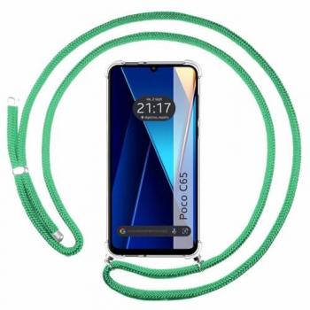 Funda Colgante Transparente para Xiaomi Poco C65 con Cordón Verde Agua