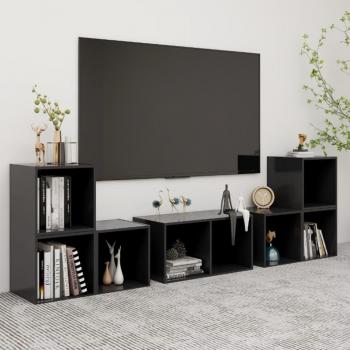 Mueble de salón 6 piezas madera ingeniería y aglomerado gris para TV, incluye mueble TV, mesa de TV y mueble tele