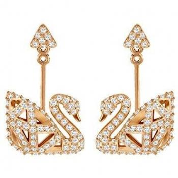 Swarovski Pendientes Facet Swan, baño en tono oro rosa, cristal blanco, para mujer