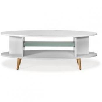 Mesa de Centro de Comedor Serie Roncesvalles 2475 Topkit Ovalada con Estante Cristal en Color Blanco, Medidas 47x120x45