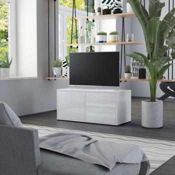 Mueble TV de madera contrachapada blanco brillante 80x34x36 cm