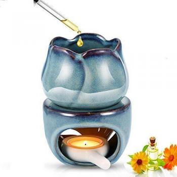 AEUWIER Lámpara de aroma Difusor de aceite, Horno de tulipán esmaltado de color Quemador de incienso de cerámica Quemador de cera Horno de vela de aceite Portavelas de té Portavelas