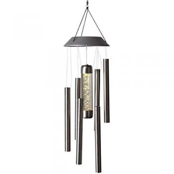 Star Jardín Decoración, LED de Parte de Viento Solar, Acero Inoxidable, 1 luz Blanca cálida LED, Plata, 13 x 13 x 37 cm, 479 – 37