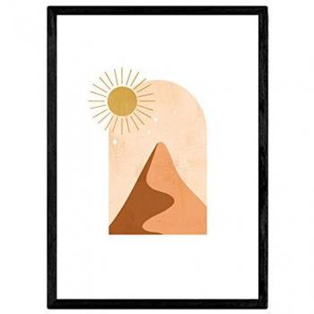 Póster A3 de Naturaleza 'Naturaleza 10' - Ilustraciones en Tonos Marrones de Paisajes, Montañas, Plantas y Ríos (Sin Marco)