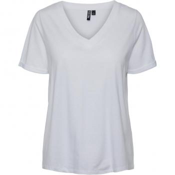 Camiseta de mujer de algodón Ria con cuello en V, ajuste regular, color blanco, talla S