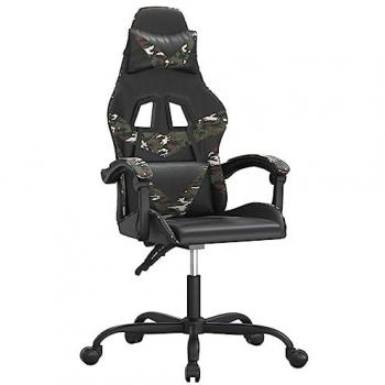 Silla gaming giratoria cuero sintético negro y camuflaje