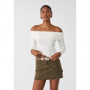 Stradivarius Off-the-shoulder knit top Ecru M