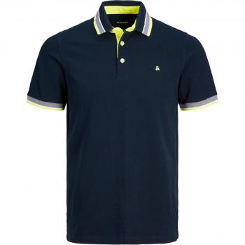 Jack & Jones Paulos Men's Short Sleeve Polo Shirt - Dark Navy with Neon Detail
