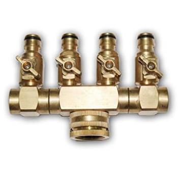 Conector Cuádruple de Latón con Grifo y Rosca Hembra 3/4 - 4 Conectores