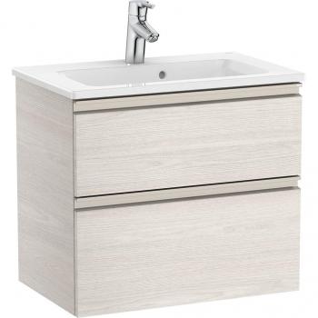 Mueble de baño compacto Roca The Gap con 2 cajones y lavabo, color Fresno nórdico, medidas: 605 x 380 x 537 mm
