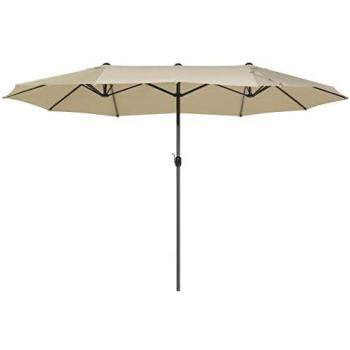 Sombrilla de Jardín Doble Toldo Beige 460 cm Resistente al Clima con Estructura de Aluminio