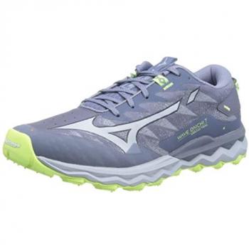 Mizuno Wave Daichi 7, Zapatillas de Trail Running Mujer, Color Vintage Indigo/Subdued Blue/NeoLime, Talla 41 EU