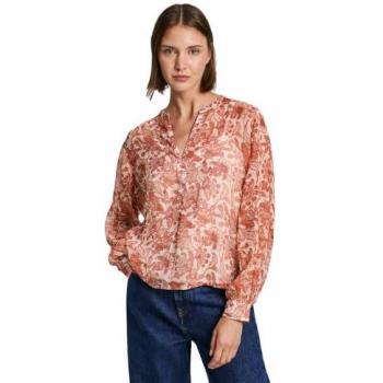 Camisa de mujer Pepe Jeans Poemy con cuello mao, estampado floral, color blanco crudo, talla S