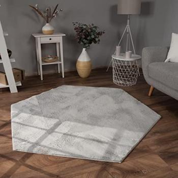 Alfombra Salon Lavable Pelo Largo Suave Felpa Gris 150x170 cm Hexagonal