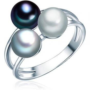 Anillo de Perlas de Agua Dulce en Plata Esterlina 925 para Mujer - Perla 6-7 mm en Gris/Silbergrau/Verde Pavo