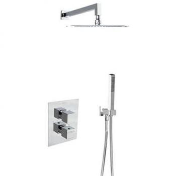 Conjunto Grifo Termostático Empotrado 2 Vías Cuadrado Cromado con Accesorios Serie Kuatro