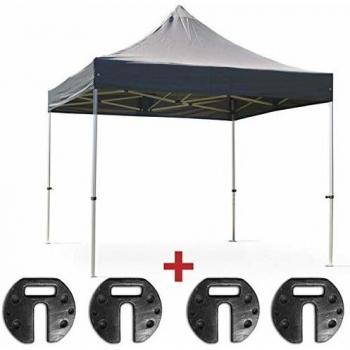 Toldo Plegable 3x3m Blanco con 4 Pesos de Lastre de 12Kg Gris