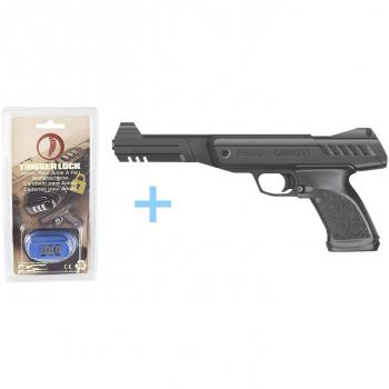 Gamo Pack Pistola Aire comprimido P-900, Pistola perdigones, Potencia de 3,5 Julios, Tiro único, Alza Ajustable, Diseño ergonómico, Calibre 4.5 mm + Candado de Seguridad Yatek. Pistolas