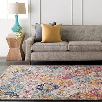 Surya SICILY Vintage Boho Oriental Area Rug, Rectangular, 7mm Pile Height, Multicolor/Orange, 200x275 cm