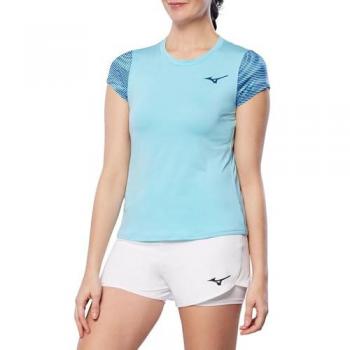 Mizuno Charge Printed Camiseta De Manga Corta Mujeres - Azul Claro, T-Shirt de manga corta, color azul claro, diseño impreso, talla XS