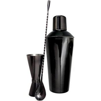 Vinbouquet Set Cocktail, Acero Inoxidable, Negro Metalizado, 31 x 19.6 x 11.5 cm, 3 Unidades