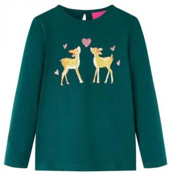 Camiseta Infantil Manga Larga Estampado de Ciervos Jersey Verde Oscuro 104