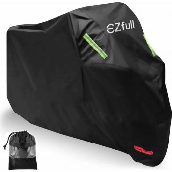 Funda para Moto EZfull 210D Oxford Funda Protector Cubierta de la Moto Impermeable A Prueba de UV Agujeros de Bloqueo 245 x 125 x 105 cm con Cubierta contra Viento Bolsa de Almacenaje, Negro