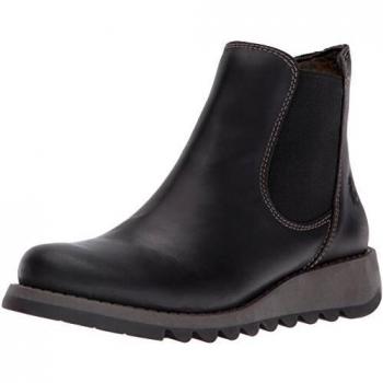 FLY LONDON Salv Black Leather Wedge Chelsea Boots - Female, Colour: Black Leather, Size: UK 3