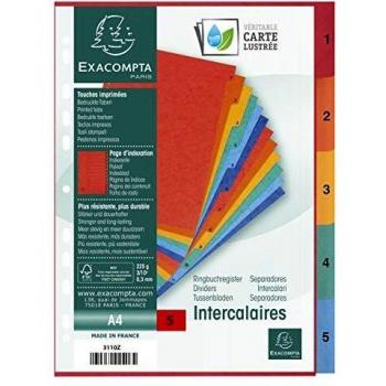 Separador impreso de cartón brillante 225g/m² - 5 secciones (1 a 5) - Formato A4