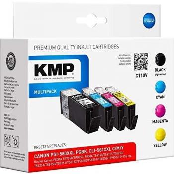 Cartucho de Tinta Compatible KMP 1576,0205 Negro, Cian, Magenta, Amarillo Multipack 4 Pieza(s) para Canon PGI-580/CLI-581 XXL