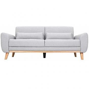 Sofá diseño 3 plazas tejido gris claro patas roble EKTOR