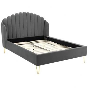 Cama con cabecero ondulado - 160 x 200 cm - Terciopelo - Gris - SAGALI