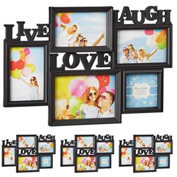 Marco de Fotos Múltiple Colgante Live Love Laugh, Plástico Negro, 4 Compartimentos, 31 x 45.5 cm