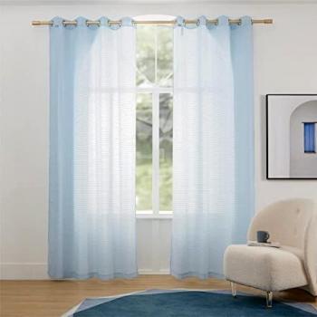 Bedsure Cortinas Salon Visillos Translucidas - Cortinas Dormitorio Habitacion Azul 140x245 cm Juvenil, Cortinas Salon Modernas 2 Piezas, Visillos Comedor Sala Matrimonio Cocina Ventana