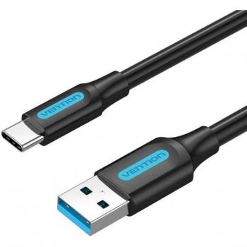 Cable de alta velocidad USB 3.0 Tipo-C Vention COZBC con conectores USB Macho a USB Tipo-C Macho, soporta hasta 60W, transferencia de datos de 5Gbps, longitud de 25cm en color negro
