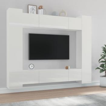vidaXL Set de muebles para TV 8 piezas madera contrachapada blanco brillo 80 x 30 x 30 cm, Mueble de Salón, Mueble TV, Mesa de TV, Mueble Televisor