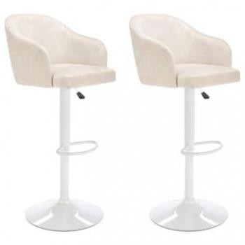 Conjunto de 2 taburetes de bar ajustables en altura - Tela y metal - Color crema y blanco - CARSTEN