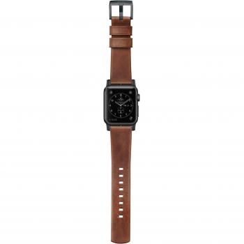 Nomad Horween Leather Strap for Apple Watch - 42mm Modern Build - Classic Bold Design - Custom Stainless Steel Lugs and Buckle - Black Hardware