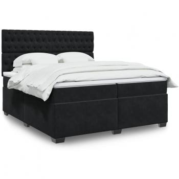 Cama box spring con colchón terciopelo negro 200x200 cm Negro