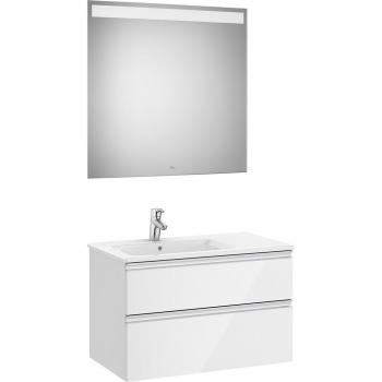 Conjunto de baño Roca The Gap con mueble doble blanco, 2 cajones, lavabo a la izquierda y espejo con luz LED