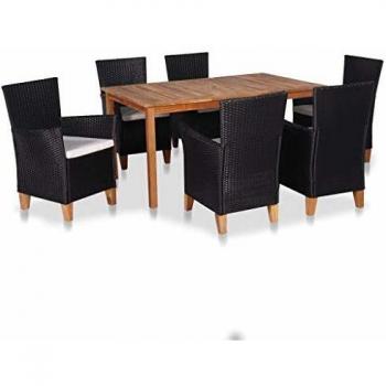 7-Piece Black and Brown Poly Rattan Outdoor Dining Set