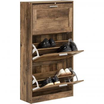 Zapatero Organizador SoBuy FSR137-L-F con 3 Solapas, Armario de Entrada, dimensiones 60 x 23 x 115 cm, color Marrón