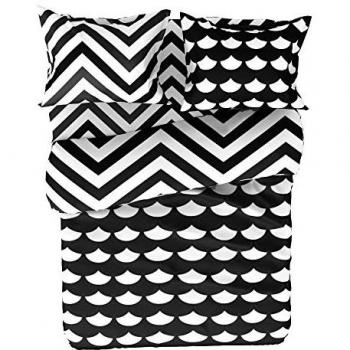 Funda Nórdica Juvenil de Algodón Blanco 150 x 200/190 cm con Juego de Fundas de Almohada en Negro
