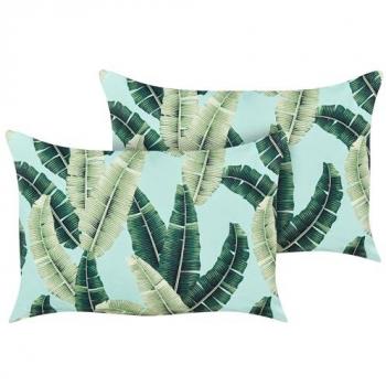 Conjunto de 2 Cojines de Jardín Rectangulares 40 x 60 cm Poliéster Verde Motivo Hojas Diseño Moderno