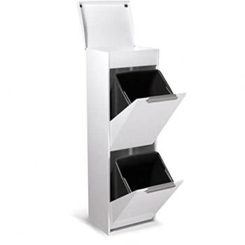 Cubo de Basura y Reciclaje ARREGUI Ecoclas Plus de Acero con Bandeja Superior Multiusos, 2 Compartimentos (34L) - Contenedor Blanco para Cocina y Hogar